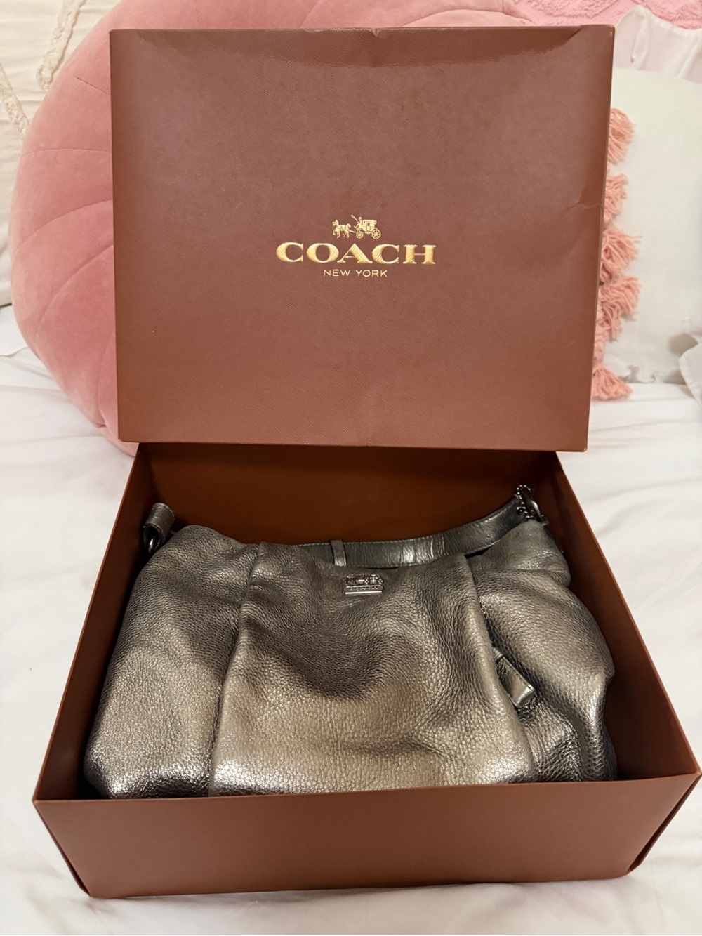 Coach Metallic Pebbled Leather Shoulder Bag - Gunmetal